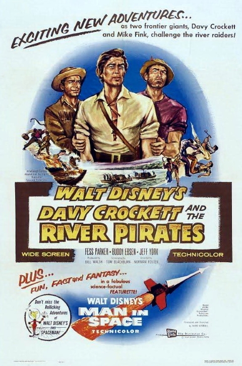 Original theatrical release poster for Walt Disney's Davy Crockett And The River Pirates